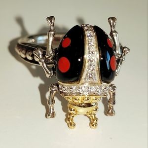 LAGOS Rare Wonders Ladybug Beetle Diamond Gold Silver Gemstone Ring Sz 7